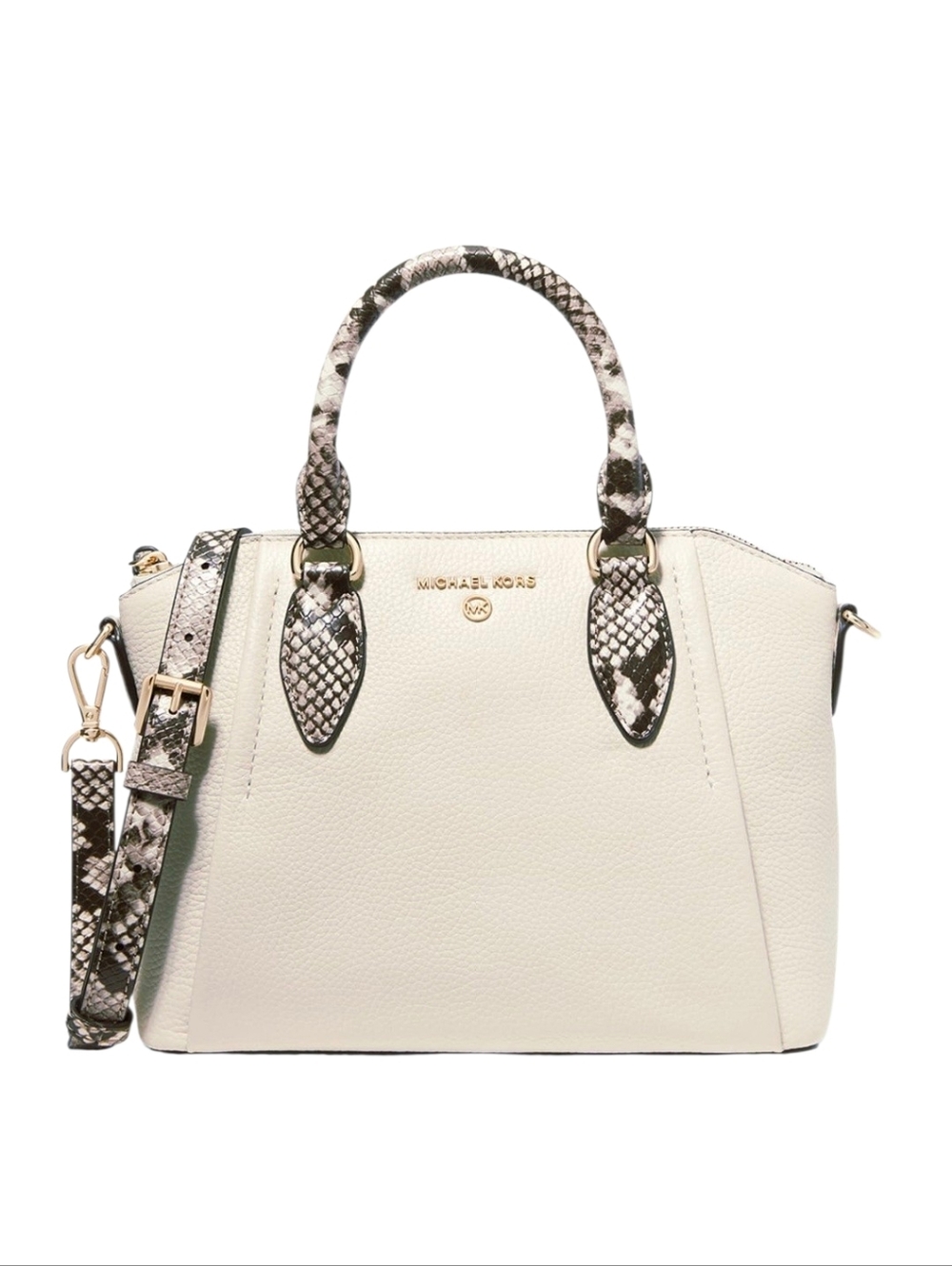 Michael Kors Sienna Cream Medium Snake-Embossed Top Handle Bag Shoulder Purse